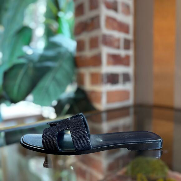 HERMES Blue Denim Oran Sandals - Picture 1 of 7